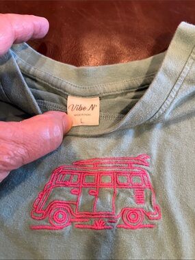 Vibe Light Blue Tee with Pink Bus Patch